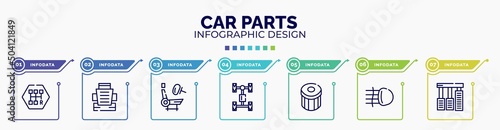 infographic for car parts concept. vector infographic template with icons and 7 option or steps. included car gearbox, car bucket seat, air bag, axle, oil filter, fog lamp, accelerator editable
