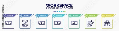 infographic for workspace concept. vector infographic template with icons and 7 option or steps. included online money, locker, humanitarian, low performance, rewards, attachment, water hine