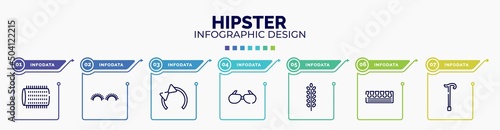 infographic for hipster concept. vector infographic template with icons and 7 option or steps. included hair roller, grace, hair tie, sun glasses, lavender, toe separator, cane editable vector.