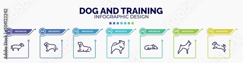 infographic for dog and training concept. vector infographic template with icons and 7 option or steps. included dachshund, english cocker spaniel, null, pomeranian, sad dog, boxer, dog scaping