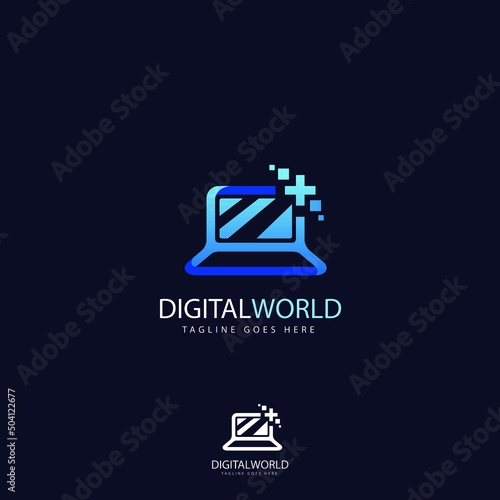 Computer logo design. Pc fix, repair icon. Computer maintenance service. Coding, software. Computer tech shop. Computer help logotype badge, brand logo, name symbol, sign, emblem. Vector illustration.