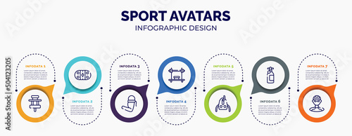 infographic for sport avatars concept. vector infographic template with icons and 7 option or steps. included paddock, arena, armband, bench press, sheave, , cyclist for abstract background.
