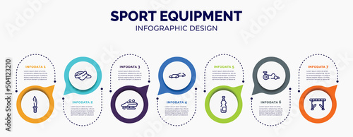 infographic for sport equipment concept. vector infographic template with icons and 7 option or steps. included dive knife, visor, bobsled, chase, isotonic, kart racing, hurdle for abstract