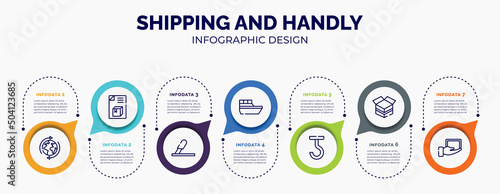 infographic for shipping and handly concept. vector infographic template with icons and 7 option or steps. included worldwide shipping, dispatch note, use cutter, sea ship, use hooks, open cardboard