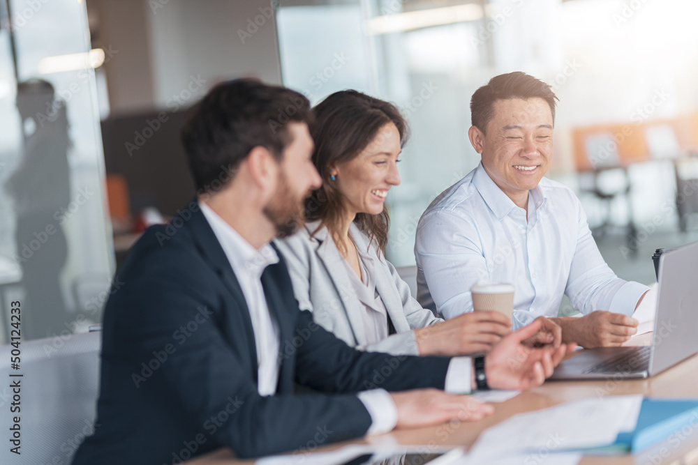 Positive business team working on new project in modern office . Teamwork concept Positive business team working on new project in modern office . Teamwork concept