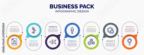 infographic for business pack concept. vector infographic template with icons and 7 option or steps. included gap, handball, left arrow head, arrows up, wheel with cogs, configuration, magnifier