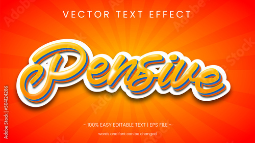pensive text effect 3d look style script word
