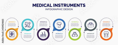 infographic for medical instruments concept. vector infographic template with icons and 7 option or steps. included x rays, tonometer, epidermis, patient robe, baby bag, organ container, plastic