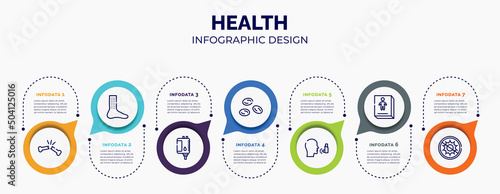 infographic for health concept. vector infographic template with icons and 7 option or steps. included broken bone, urticaria, blood bag, blood cells, asthma, childrens stories, antibacterial for