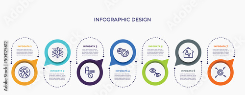 infographic for concept. vector infographic template with icons and 7 option or steps. included antibacterial, e coli, medicine, cell division, eyes, telework, pain for abstract background.