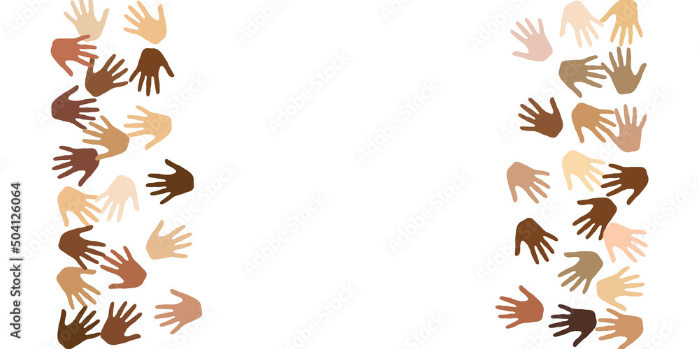 Human hands of different skin color silhouettes. Volunteering concept.