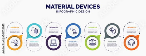 infographic for material devices concept. vector infographic template with icons and 7 option or steps. included archives files download, server for cloud, black laptop, , document with lines, chat