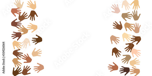 Human hands of different skin color silhouettes. Volunteering concept.
