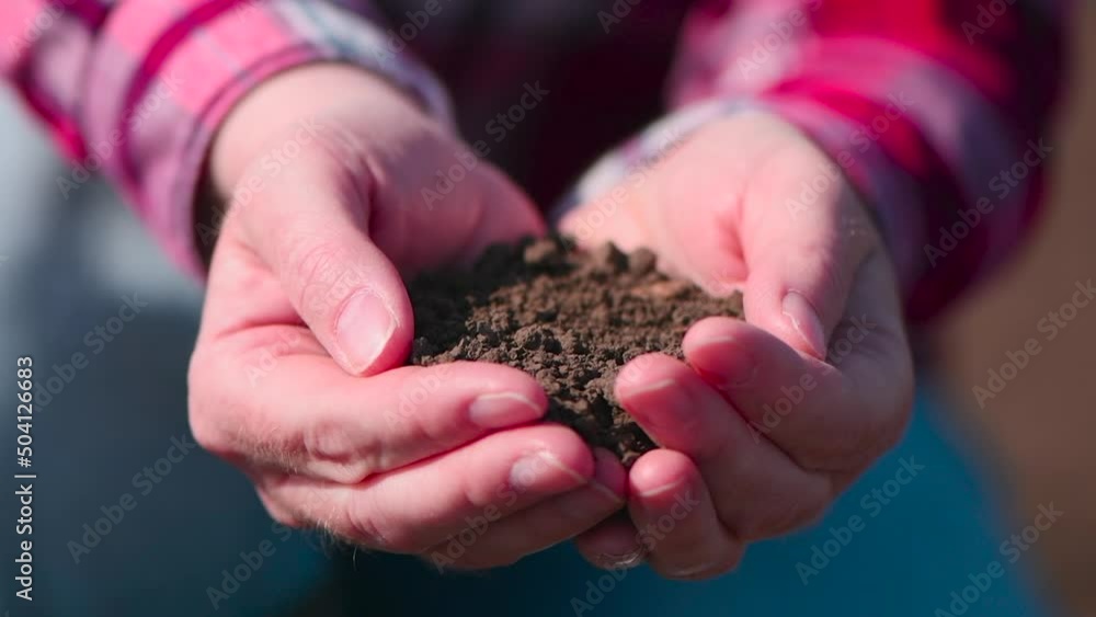 Female farmer agronomist holding soil in cupped hands Female farmer agronomist holding soil in cupped hands