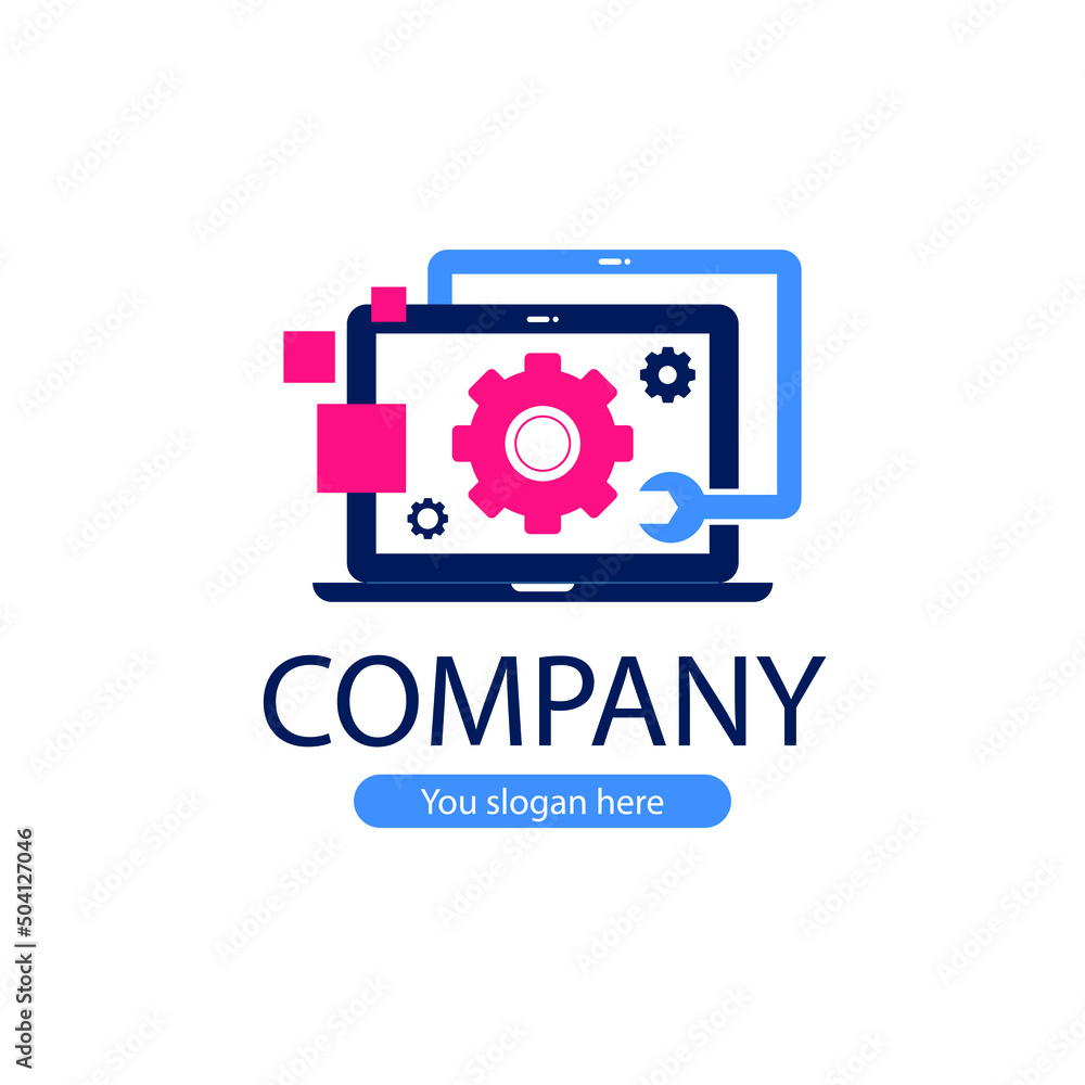 Computer logo design. Pc fix, repair icon. Computer maintenance service. Coding, software. Computer tech shop. Computer help logotype badge, brand logo, name symbol, sign, emblem. Vector illustration. Computer logo design. Pc fix, repair icon. Computer maintenance service. Coding, software. Computer tech shop. Computer help logotype badge, brand logo, name symbol, sign, emblem. Vector illustration.