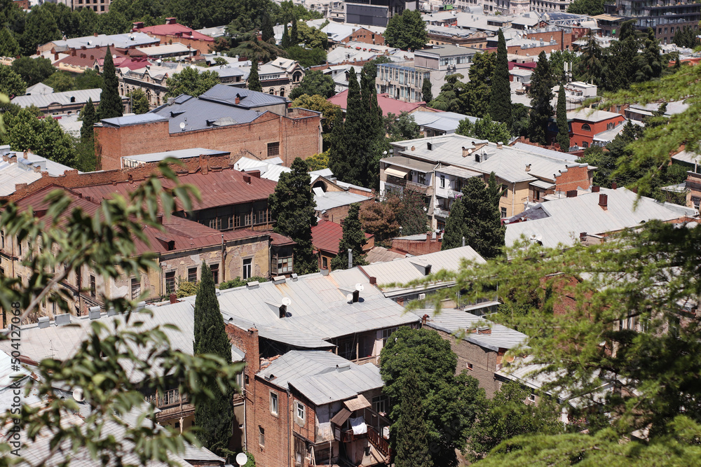 Fototapeta premium Panoramic top view of Tbilisi city