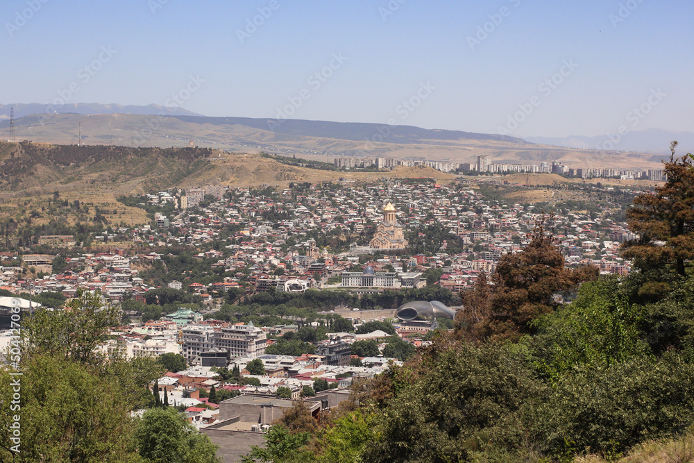 Panoramic top view of Tbilisi city