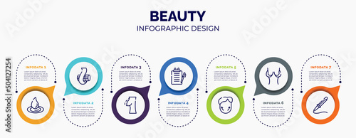 infographic for beauty concept. vector infographic template with icons and 7 option or steps. included waterdrop, curl, nipple, medical report, genioplasty, breast reduction, curling for abstract