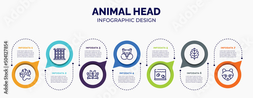 infographic for animal head concept. vector infographic template with icons and 7 option or steps. included pawprints, cage, butterflies, chipmunk, aquarium, oak leaf, racoon for abstract
