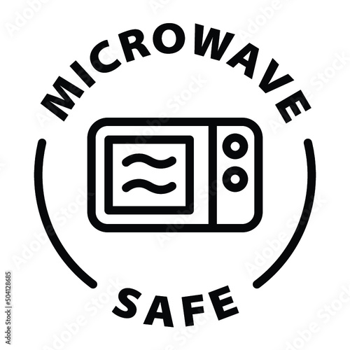 Microwave safe black outline badge icon label isolated vector on transparent background