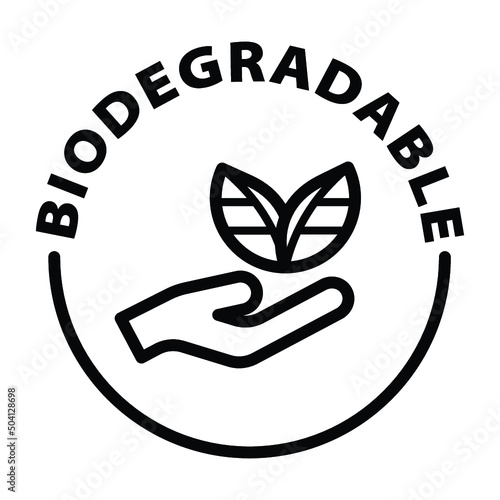 biodegradable black outline badge icon label isolated vector on transparent background ecology photo