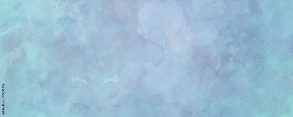Vector watercolor art background with white clouds and blue sky. Hand drawn vector texture. Heaven. Pastel color watercolour banner. Template for flyers, cards, poster, cover. Stucco