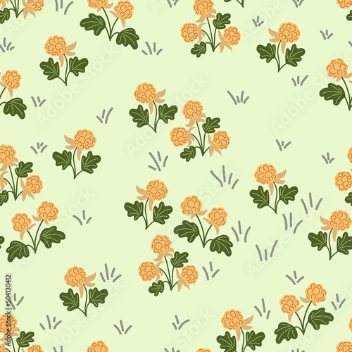 Hand Drawn Vector Seamless Pattern with Cloudberry