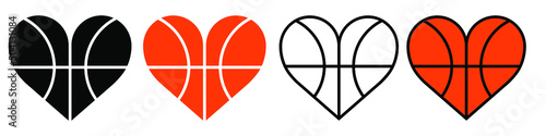 Basketball heart icon vector set. Love basketball illustration sign collection.