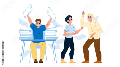 Colleagues Stress And Panic Chaos In Office Vector. Frustrated Employees Working With Stress. Characters Failure Deadline And Overworking With Nervous Together Flat Cartoon Illustration