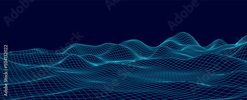 Vector mountain wireframe landscape. Technology polygonal terrain. Futuristic background.