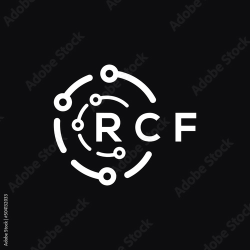 RCF technology letter logo design on black  background. RCF creative initials technology letter logo concept. RCF technology letter design. photo