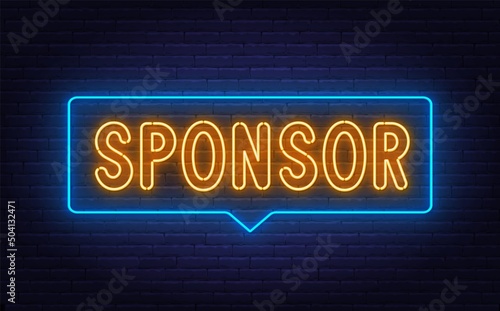 Sponsor neon sign on brick wall background photo