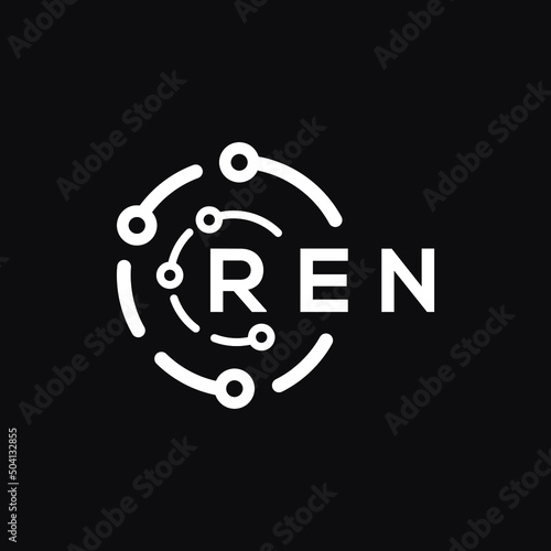 REN technology letter logo design on black  background. REN creative initials technology letter logo concept. REN technology letter design.
 photo