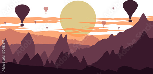 Sunset silhouette. Balloons.background vector nature nature illustration hillscape Mining preview design Picnic Graphics Decoration of the sky photo