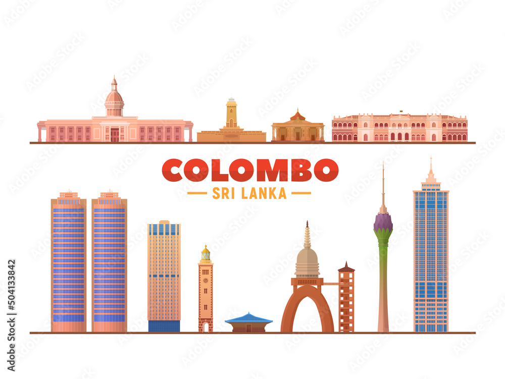 Colombo (Sri Lanka) landmarks in white background. Vector Illustration ...