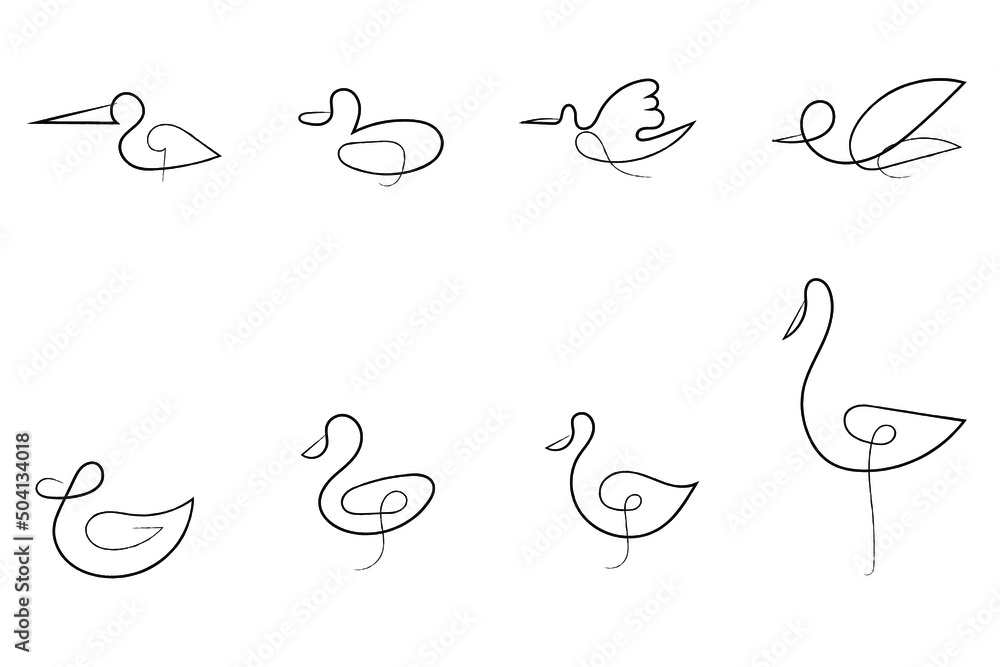 The bird's logo. Drawing birds by hand in one continuous line. Wild birds. Stylized drawing. The bird's logo. Drawing birds by hand in one continuous line. Wild birds. Stylized drawing.