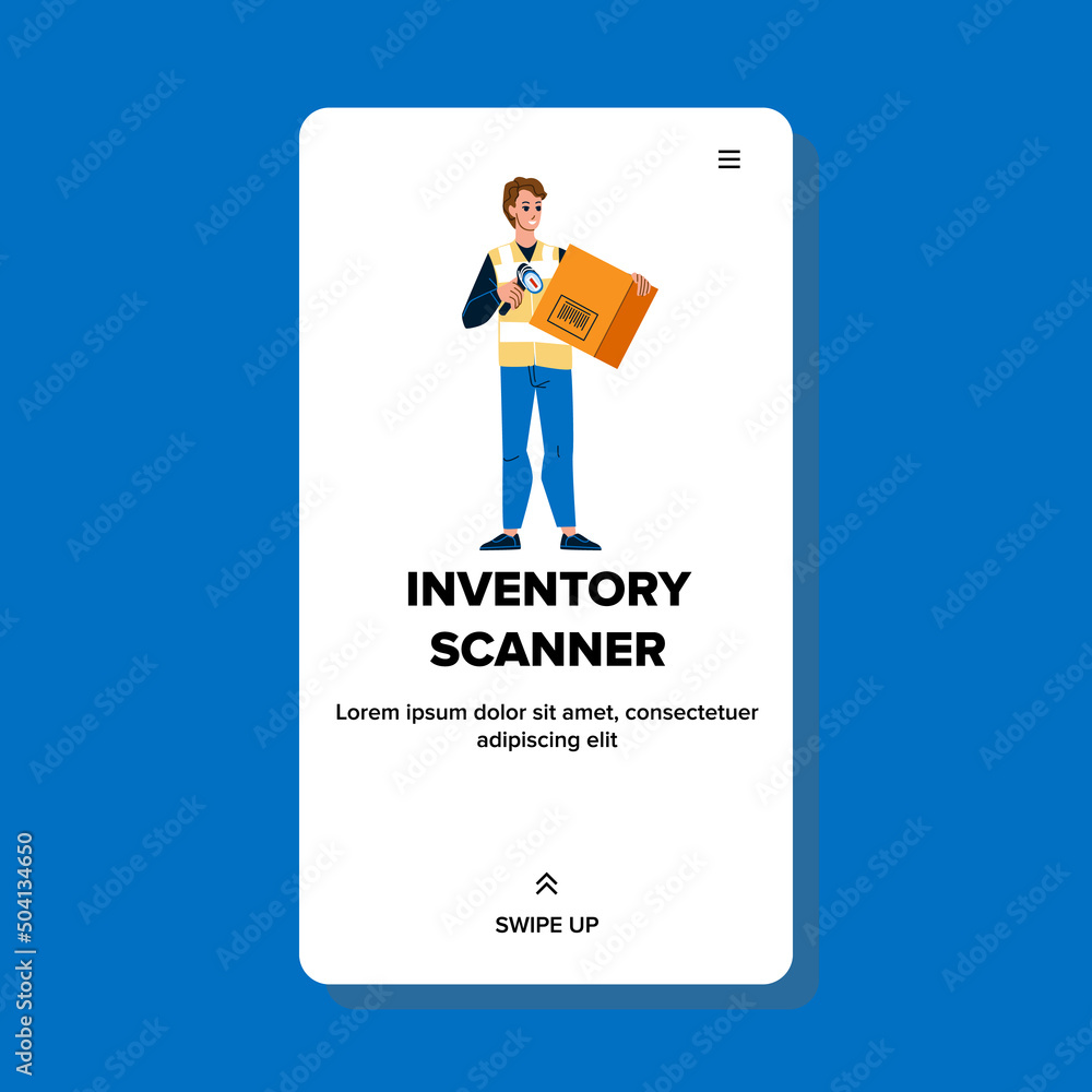 Inventory Scanner Device Using Delivery Man Vector. Inventory Scanner ...