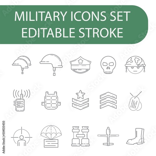 Military and war line icons set. Outline vector sign  linear style pictogram isolated on white. Symbol  logo  illustration. Editable stroke.