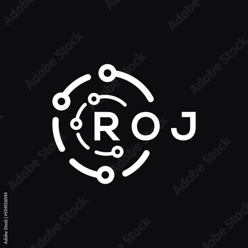 ROJ technology letter logo design on black  background. ROJ creative initials technology letter logo concept. ROJ technology letter design.
