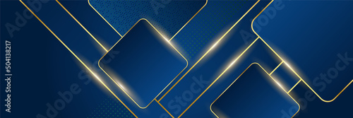 Luxury dark blue overlap dimension background on metal pattern. Colorful golden glitters halftone texture with shiny realistic golden elements. Modern vector design template.