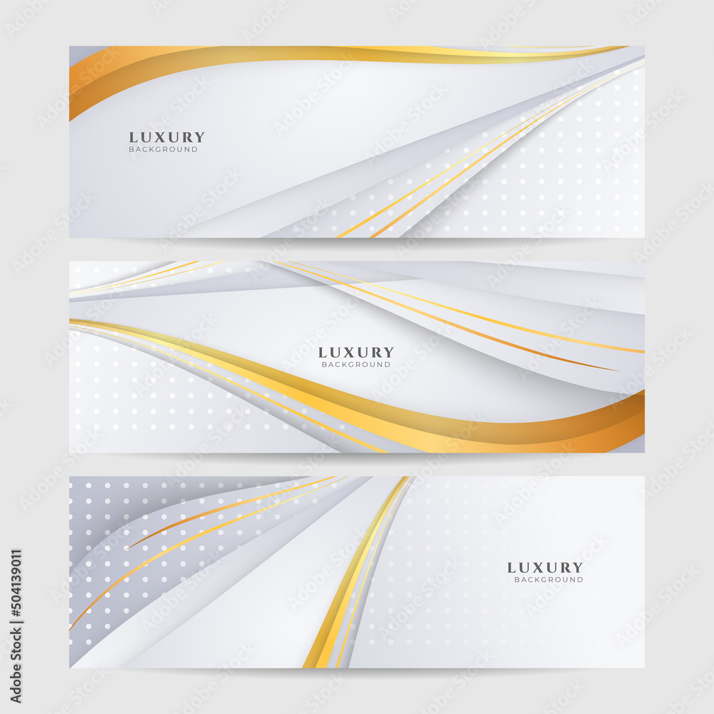 Fototapeta premium Set of white gold background design. Vector abstract graphic design banner pattern presentation background web template.