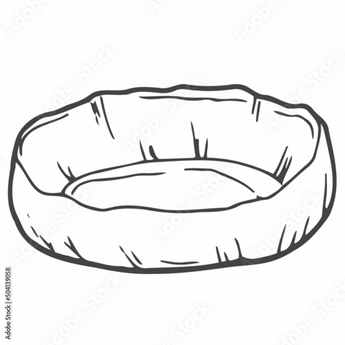 Bed for dogs and cats, isolated vector illustration contour doodle