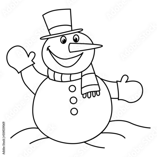 Snowman cartoon coloring page illustration vector. For kids coloring book.
