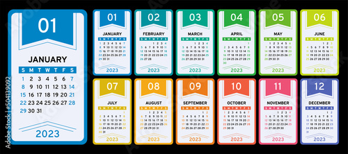Calendar 2023 year. Vector colorful calender template. Infographics design