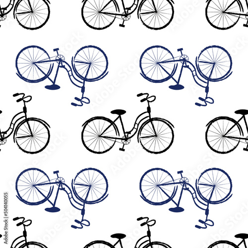 Black and blue bicycle seamless pattern. Vector illustration for fabric, textile, paper, card design or baby clothings.