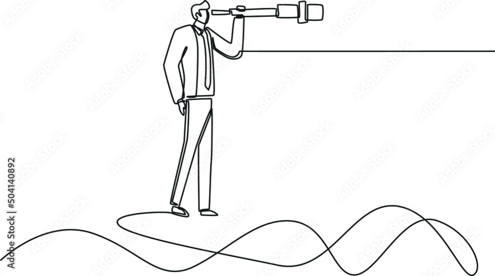 Manager Draw Vetor de Continuous one line drawing a manager holding telescope or ...
