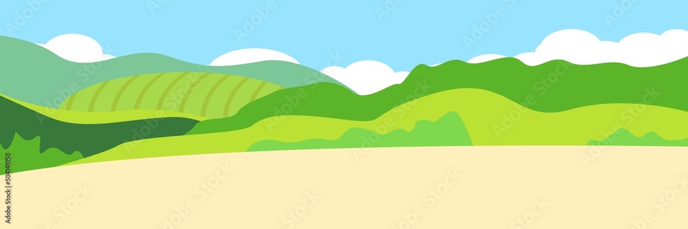 Obraz premium Landscape summer. Summer fields and hills. Vector.