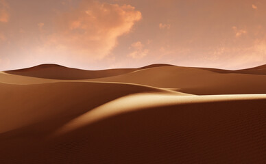 Keuken achterwand Bruin Panorama of sand dunes Sahara Desert at sunset. Endless dunes of yellow sand. Desert landscape Waves sand nature  © Mikael Damkier