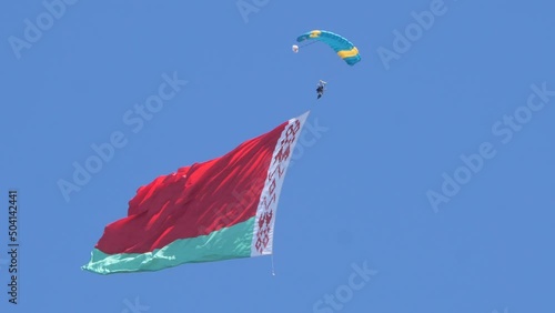 paratroopers in the sky on the May 9 Victory Day in Mogilev, Belarus 2022
 photo