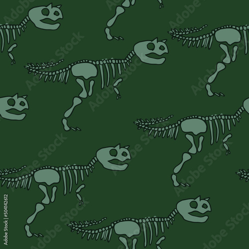 Seamless pattern with Carnotaurus skeleton. Background for fabric, textile, web, art, hand drawn, cute, clothes, wrapping paper and other design.